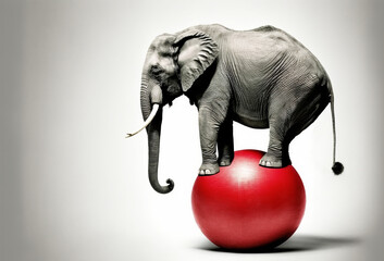 A circus elephant balancing on a ball. Generative ai - obrazy, fototapety, plakaty