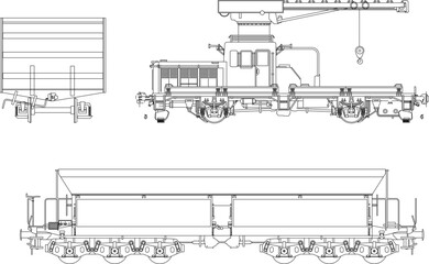 Vector sketch illustration of a carriage vehicle traveling on railroad tracks