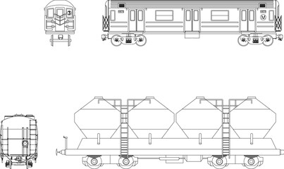 Vector sketch illustration of a carriage vehicle traveling on railroad tracks