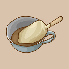 A cup of coffee with sweet. Ice cream on a stick in white glaze