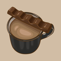 A cup of coffee with sweet. Chocolate bar