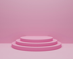 Round podium in pink background. Studio Scene For Product ,minimal design,3D rendering