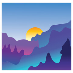 landscape morning sun mountain view background vector coloring illustration design