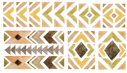  Watercolor brown and beige tribal geometric elements and patterns, Boho Wedding illustration