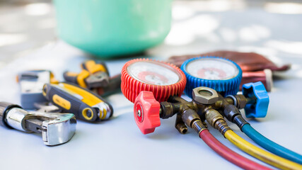 Tools for air conditioning repair and maintenance.