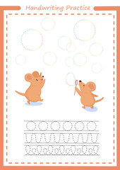 Handwriting practice sheet. Basic writing. Educational game for children. Learning basic geometric shapes.