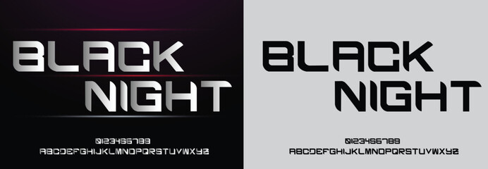 Black Night, Graphic Design, Game Sport Movie Alphabet Font. Typography modern regular style font for technology, digital, logo design. vector illustration