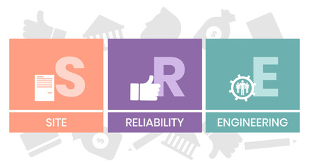 SRE - Site Reliability Engineering acronym. business concept background. vector illustration concept with keywords and icons. lettering illustration with icons for web banner, flyer, landing page