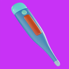 3d cartoon electronic medical thermometer for measuring in realistic funny colorful style. Render bright children toy object. Plastic cute glossy design element. Vector minimal illustration.