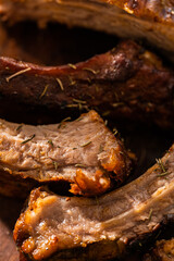 juicy hot grilled ribs from a summer barbecue in nature.