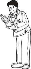 Hand Drawn wine waiter illustration in doodle style
