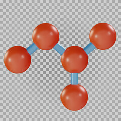 3d cartoon molecule structure in realistic funny colorful style on transparent background. Render bright toy object. Plastic cute glossy design element. Vector minimal illustration.