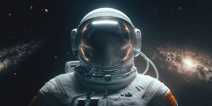 Portrait of astronaut floating in space. Generative AI.