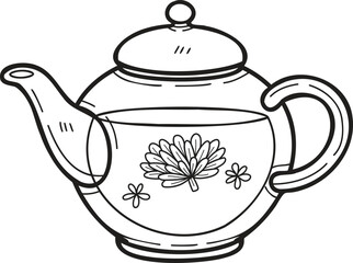 Hand Drawn english style teapot illustration in doodle style