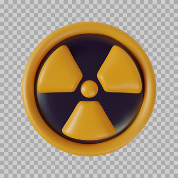 3d cartoon radioactive hazard sign in realistic funny colorful style on transparent background. Render bright toy object. Plastic cute glossy danger label. Vector minimal illustration.