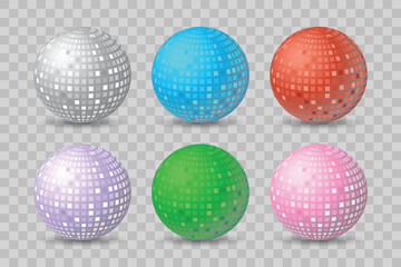 Set Colorful Disco Balls Isolated On Background. Party Decoration. Vector Illustration