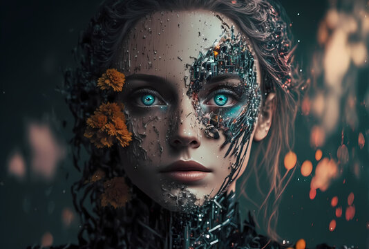 Attractive robotic woman of the future Generative Ai illustration