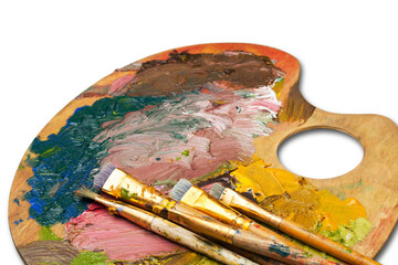 Artist's palette and art paint brushes