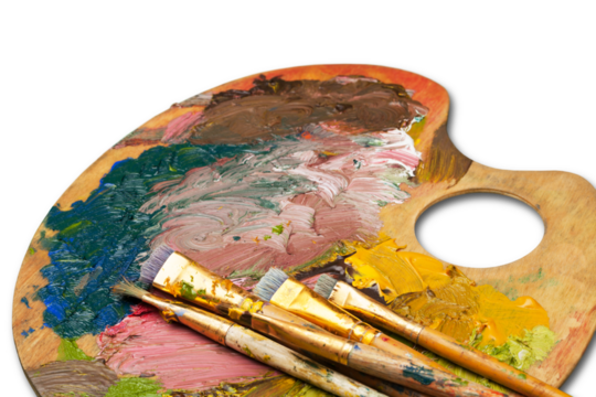 Artist's palette and art paint brushes
