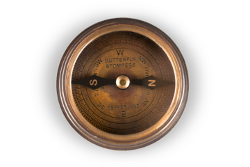 Brass antique compass isolated on white background