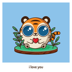 valentine postcard with tiger, big eyes, love