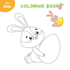 Coloring book for children. Easter Bunny with egg in his hands. Education kids