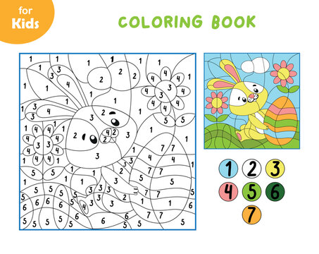 Mini-game for children on the theme of Easter Color the bunny picture by numbers