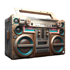 Obraz premium Vintage boombox sound system. 1980s Boom Box Cassette Tape Player. Old school vintage radio tape recorder doodle double cassette speaker. Retro technology. AI-generated Content