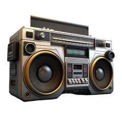 Fototapeta premium Vintage boombox sound system. 1980s Boom Box Cassette Tape Player. Old school vintage radio tape recorder doodle double cassette speaker. Retro technology. AI-generated Content