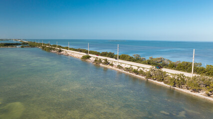 Fototapeta na wymiar Aerial view roadway along US1 in from Marathon to Key West in Florida Keys.
