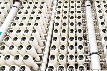 The reverse osmosis equipment in a desalination plant.