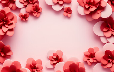 Fototapeta na wymiar Red flowers Background, cute 3d render, pastel color palette, 4k