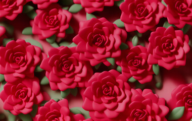 Obraz premium Red flowers Background, cute 3d render, pastel color palette, 4k