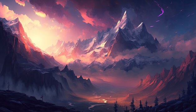 Download Rising Sun In Mountainous Valley Wallpaper