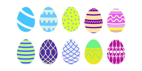 A set of Easter eggs in a flat style