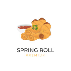 Lumpia Spring Roll Vector Illustration Logo Filled with Minced Meat and Dipped in a Delicious Sauce