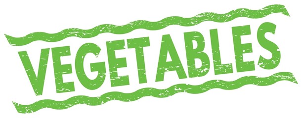 VEGETABLES text on green lines stamp sign.