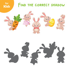 Fototapeta premium Mini game for children. Choose the correct shadow for each rabbit. Happy easter