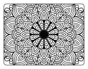 Adult mandala coloring page interior, hand drawn floral mandala doodle art, mandala coloring page for adult relaxation