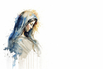 Virgin mary watercolor banner art, Religious design art, Mary, holy Mary, Mother of jesus, Religion, Christianity, Generative Ai - obrazy, fototapety, plakaty