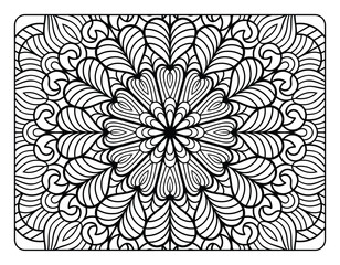 Adult mandala coloring page interior, hand drawn floral mandala doodle art, mandala coloring page for adult relaxation