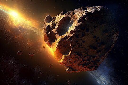 Asteroid with planet earth illustration Generative Ai
