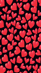 Background of small hearts with ornament of curls, in red colors