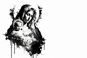 Art of Mary and Jesus, religious banner, Generative Ai