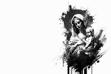 Holy Virgin Mary with baby jesus, a white card design of the immaculate conception, assumption, annunciation, holy family, Generative Ai - obrazy, fototapety, plakaty