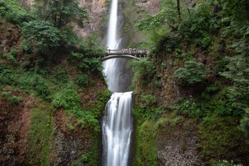Long Exposure Shot of Multnomah Falls in Portland, OR
