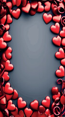 Obraz premium Background of small hearts with ornament of curls, in red colors