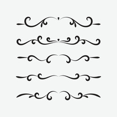 Set of ornamental filigree flourishes and thin dividers. Classical vintage elements, vector illustration
