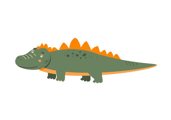 Cute friendly green crocodile. Side view of happy smiling alligator isolated on white background. African wild gator. Childish colored flat cartoon vector illustration. Green exotic tropical reptile