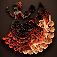 The Passionate Dance in Spain: Flamenco Dancer in Art of Origami - AI Generative - obrazy, fototapety, plakaty
